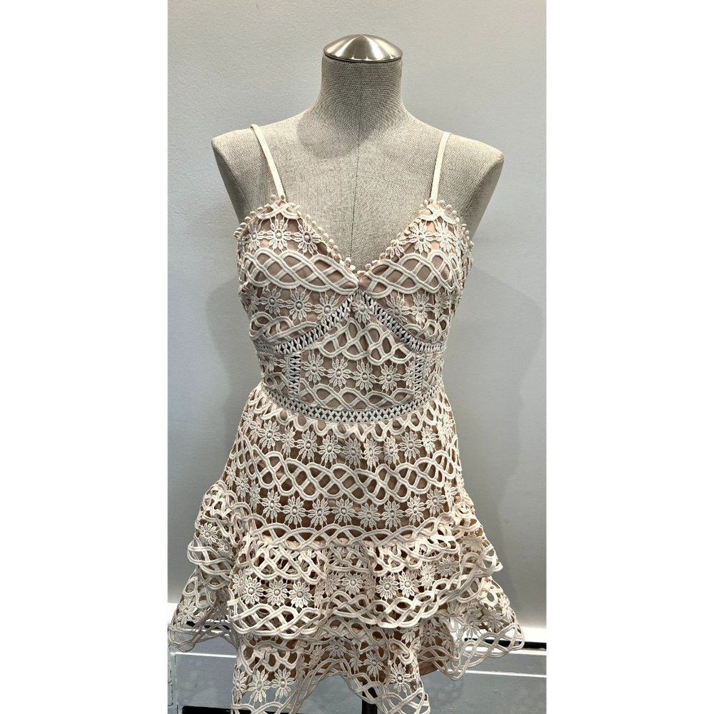Lulus NEW Beauty and Lace Crochet Mini Dress in White/Nude Size S